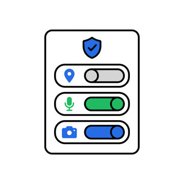 Privacy and Security Settings Interface Vector Icon with Location Microphone and Camera Toggles