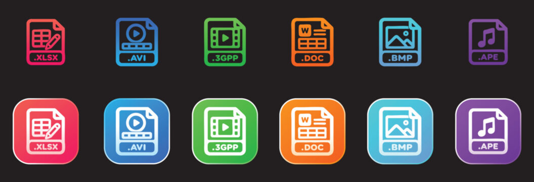 ultra bold line icon set for file extension and format