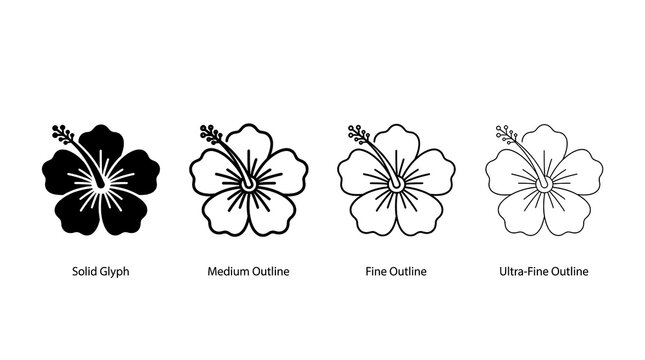 Hibiscus tropical flower icons in multiple line weights.