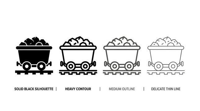 Industrial mine cart icons in various line styles.