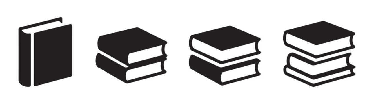 Isolated black book stacks and volume icons for academic library or bookstore web design elements.