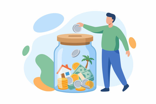 Man Saving Money in Jar for Retirement and Future Goals