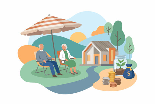 Senior Couple Relaxing with Retirement Savings and Home Vector
