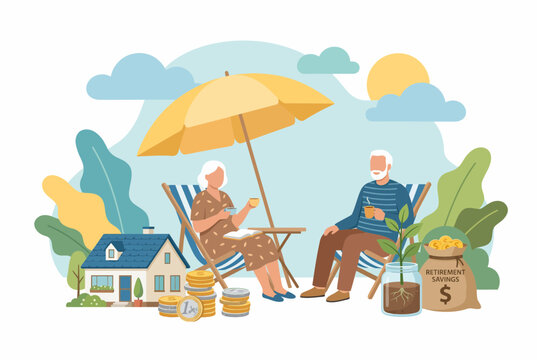 Senior Couple Relaxing with Retirement Savings and Future Planning