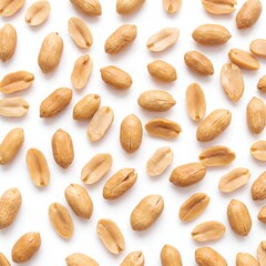 Obraz premium Close-up of Piles of Raw Almonds on White Background.