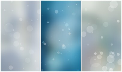 Dreamy out-of-focus circles drift across a cool, misty gray-blue field, creating a serene, elegant atmosphere for invitations, hero sections, or headers. © Sergei