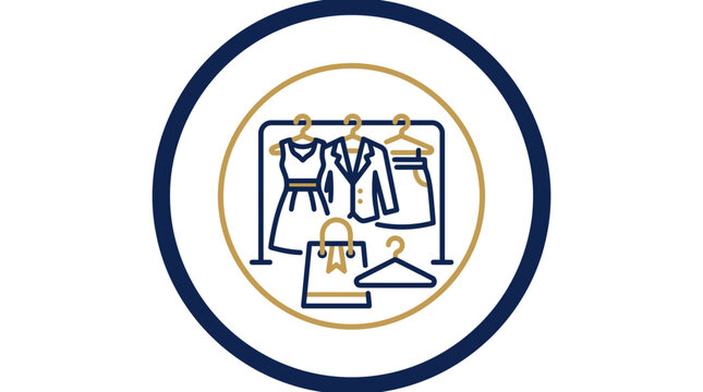 Fashion clothing selection on rack with shopping bag icon