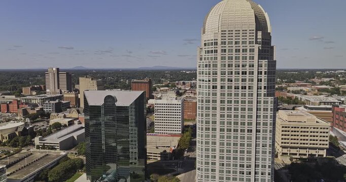 Winston-Salem North Carolina Aerial v19 low flyover around downtown towers, streets and mixed-use city blocks - Shot with 5k Camera - Oct 1st 2023