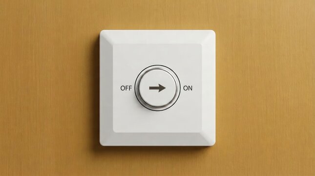White toggle switch on wooden surface with on off labels