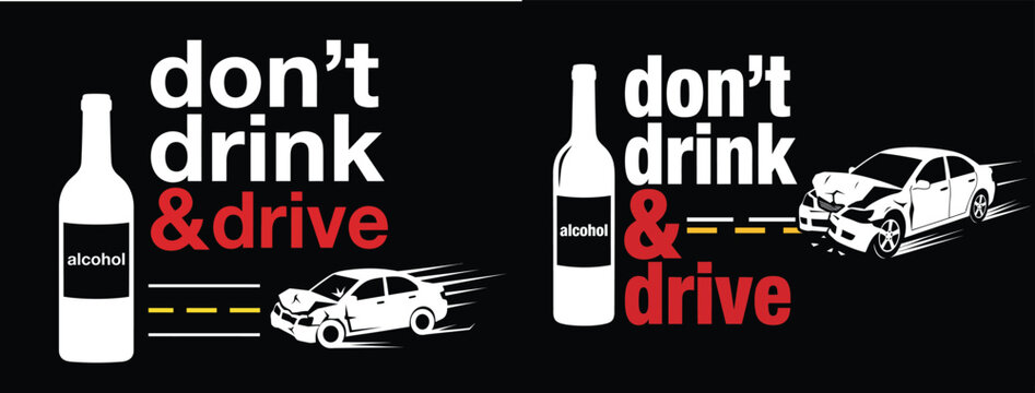Alcohol bottle and car illustration with a don t drink and drive message on transparent