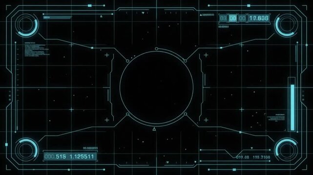 Futuristic Sci Fi HUD Frame Overlay with Cyan Glowing Digital Grid Lines
