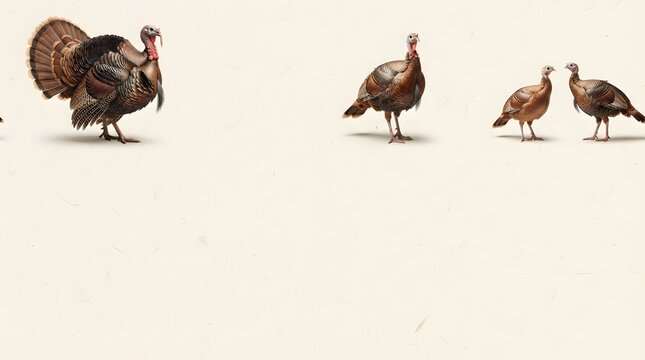 A beautiful thanksgiving border featuring multiple turkeys in varying sizes and shades of brown