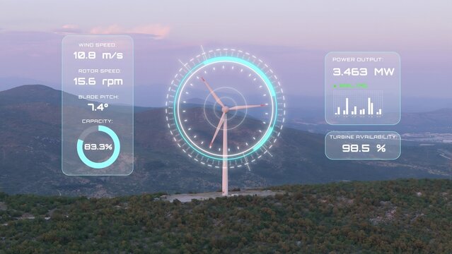 Aerial view of Wind Power Generation and Turbine Efficiency Monitoring Data Visualization