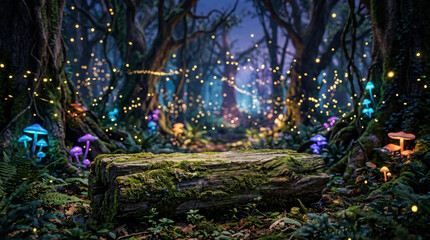 Obraz premium Magical Forest Podium with Glowing Mushrooms