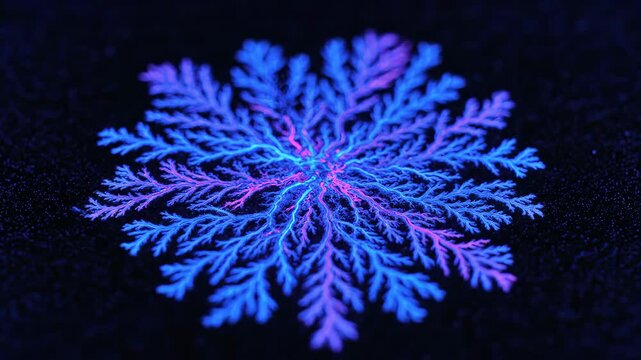 Luminous snowflake micro close-up, neon snowflake dynamic special effects