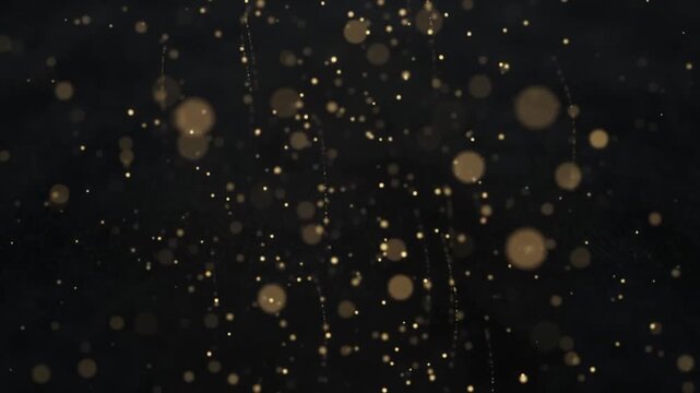Luxury Gold Particles Floating Gently with Bokeh on Dark Background
