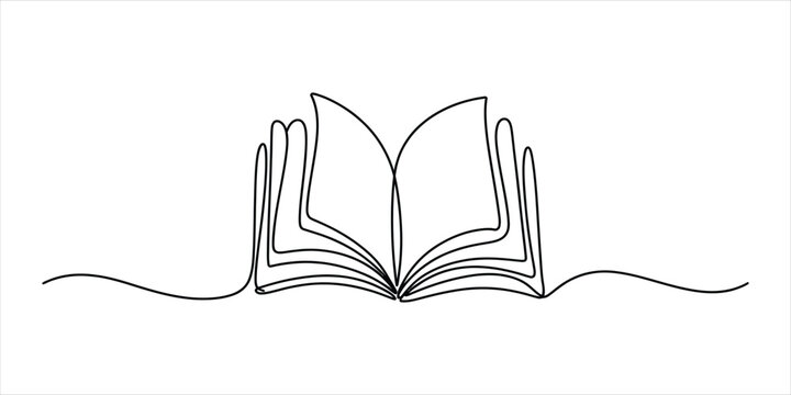Open book drawn in a single continuous line style for education and reading design