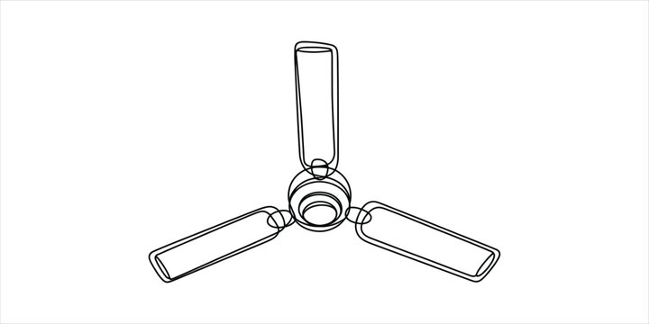 Continuous one line drawing of a modern electric ceiling fan for home air cooling
