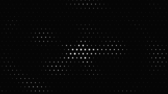 Halftone Dot Matrix Pattern Wave Pulsing and Flickering on Black Screen Background