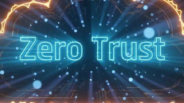 Zero trust cyber security cloud computing concept video animation with glowing neon text and digital background motion footage