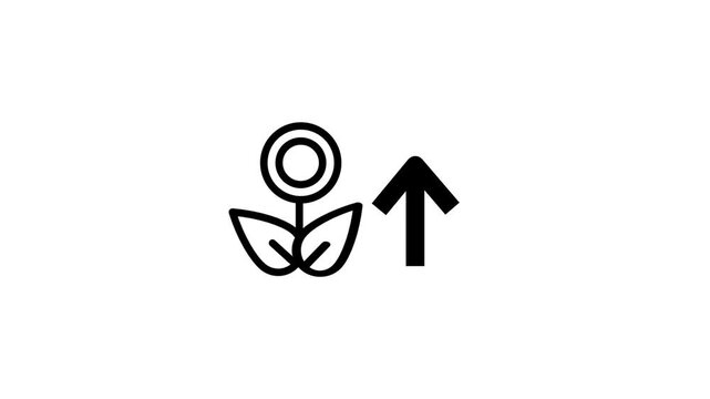 White background with a simple outlined flower icon placed beside a bold upward pointing black arrow symbolizing growth, progress or improvement made