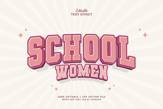 School Women Editable Text Effect 3d Style Bold Vintage Pink College