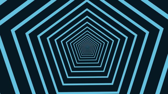 Abstract Geometric Tunnel with Repeating Cyan Polygon Lines on Dark Background.