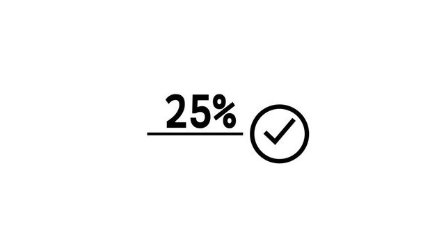 Progress bar loading animation showing twenty five percent completion status with checkmark icon