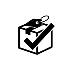 Cardboard box delivery icon with a checkmark and price tag vector design © Muhammad