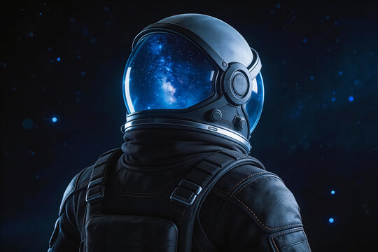 Astronaut in Space Suit Against Starry Deep Space Background