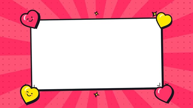 Cartoon Heart Message Frame Popping Up Over Red Halftone Sunburst Rays for Kids Video Title Opener and Greeting Card Animation