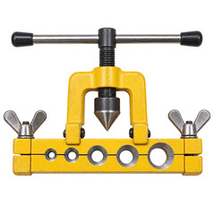Fototapeta premium Isolated yellow pipe flaring tool with different size holes for tube
