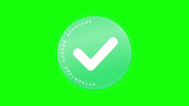 Green Checkmark Seal of Approval Rotating on Chroma Key Background.