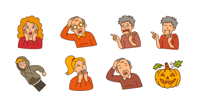 scared people and funny characters showing various emotions