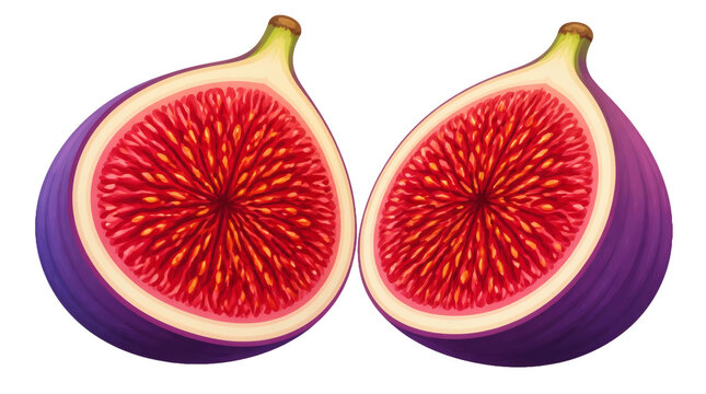 Stylized Flat Design Illustration of Two Ripe Fig Halves