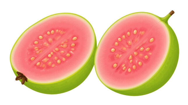 Bright Pink Guava Fruit Cut in Half Showcasing Juicy Interior and Seeds