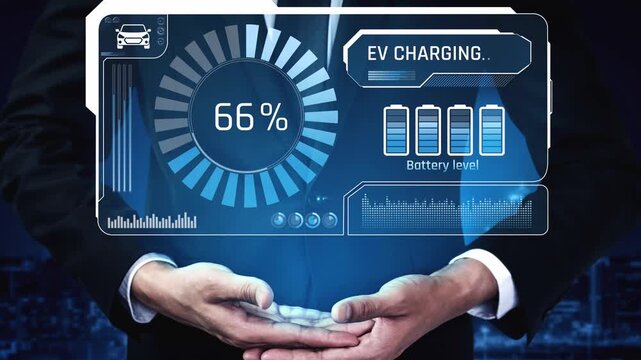 Charging interface for electric vehicles showing real-time battery level, charging status, power output, station location, and navigation for efficient energy management Marrow