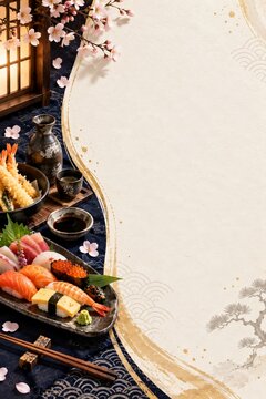 Japanese Restaurant Sushi Border Background Template