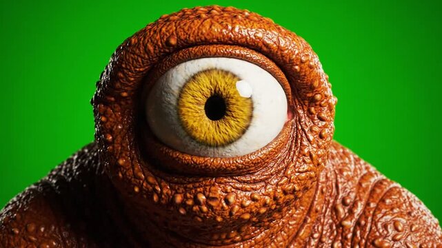 Brown Textured Cyclops Monster Staring On Green Screen. 4K Video