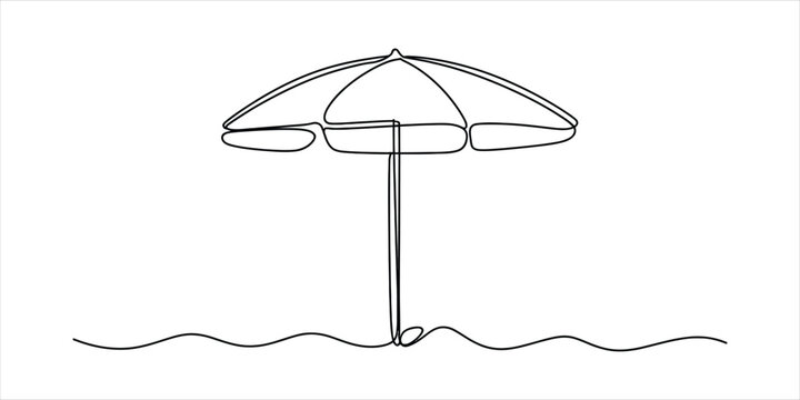 A continuous single line drawing of a beach umbrella used for sun protection on a summer holiday vacation