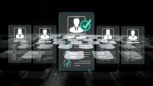 Digital hiring process with candidate profiles on a keyboard, showcasing selection process and evaluation in modern recruitment settings Sigmoid