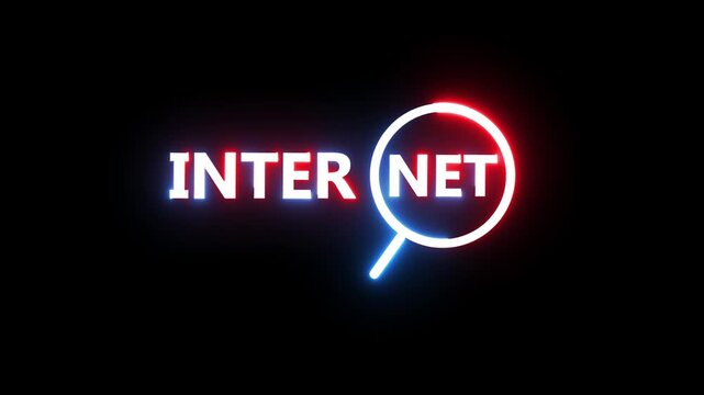 Internet search logo animation with glitch effect on black background for digital marketing