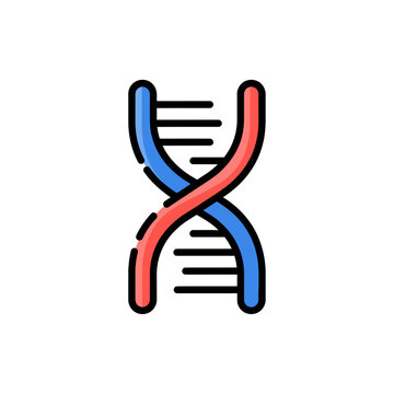DNA strand symbol illustrated with blue and red double helix lines on a clean white background.