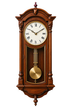 Traditional pendulum wall clock isolated on transparent background