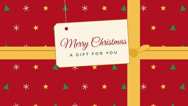 Merry Christmas Gift Loop A Gift For You Red Wrapping Paper With Stars And Trees