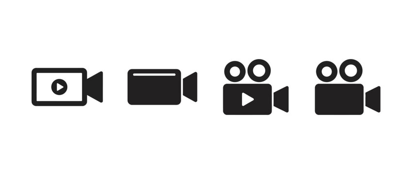 Set of minimalist video camera icons for digital media and film production interface