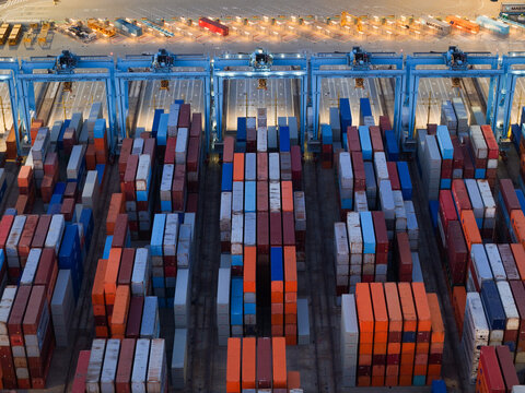 Aerial view of Italy's first semi-automated container port in Vado Ligure, Liguria, Italy.