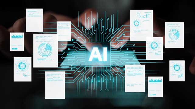 Futuristic Digital Interface Showing Artificial Intelligence Concepts with Charts, Diagrams, and Data Sheets in a Technology-Focused Presentation. Entropy.