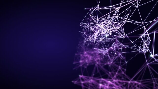 Abstract network of glowing purple lines and nodes forming a complex web structure on a dark blue background