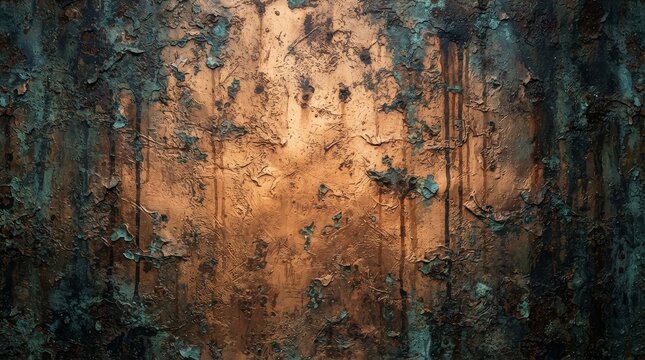 Aged copper metal surface with rust and patina texture